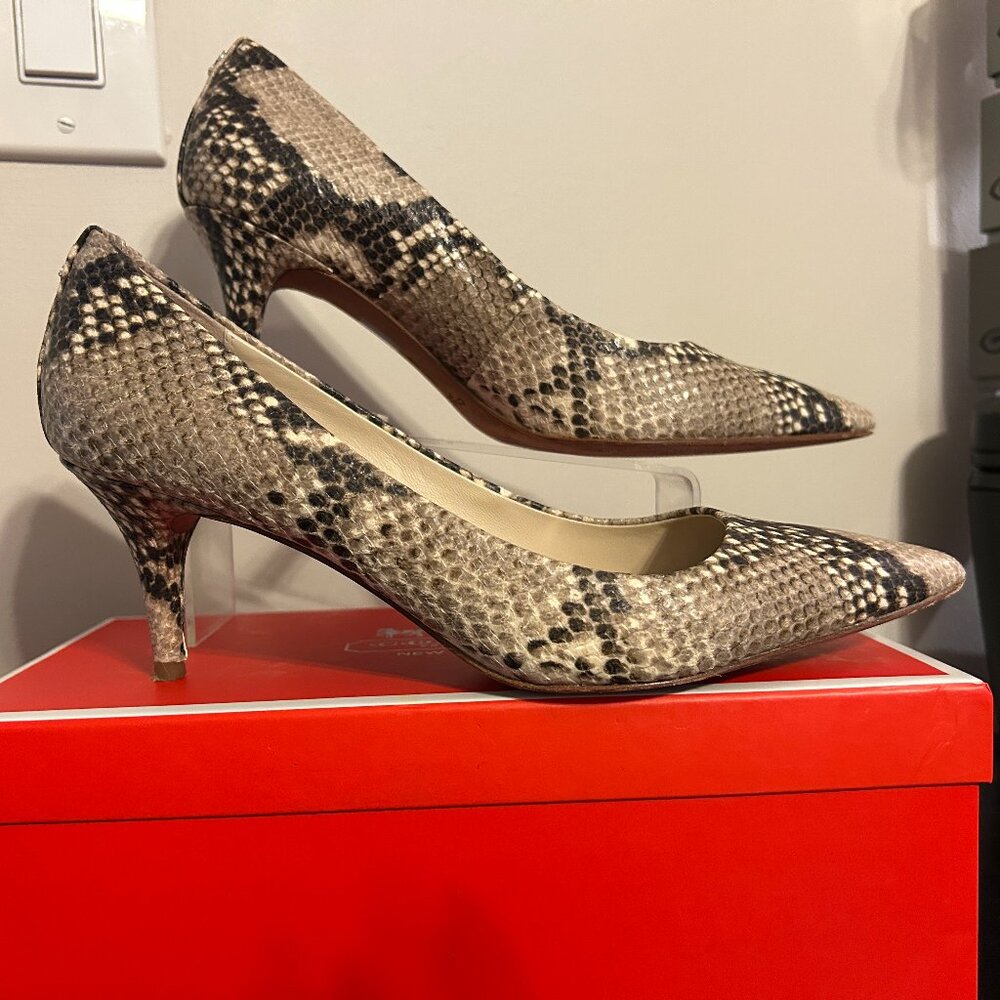 COACH Roccia Sz 8 Grand Classic Tan & Brown Snake Print Leather Heels Shoes